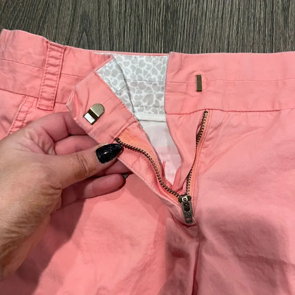 J. Crew Chino Broken-In Shorts Flat Front Hook & Eye Zip Fly Cotton Pink Size 2